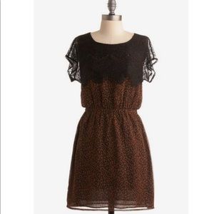 Leopard print dress with lace overlay